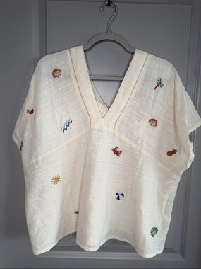 Cost Plus World Market Cream Top with Rust Embroidery